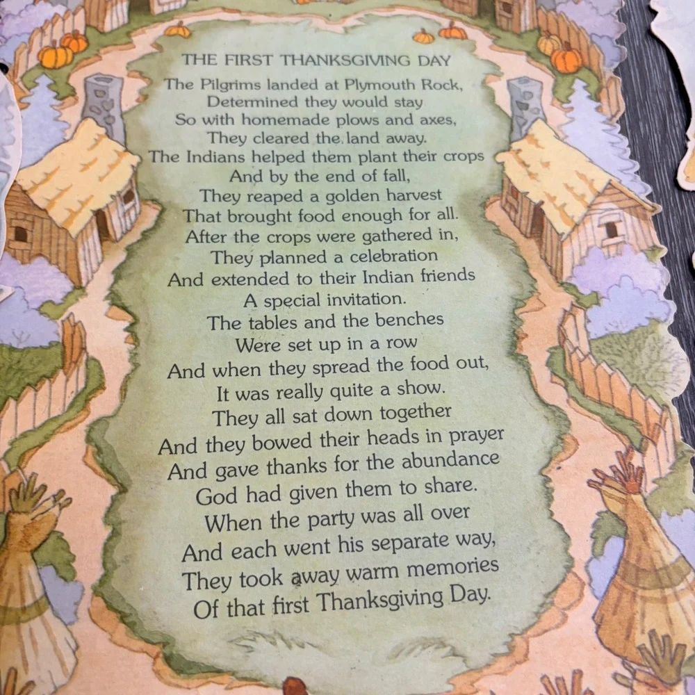 Vintage Thanksgiving Die Cut Paper Wall Decorations 6 Piece Set Pilgrim Native
